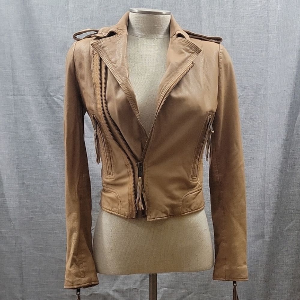 Joie Ailey 100% Lamb Leather Soft Designer Moto Jacket Tan Brown Women’s Size XS